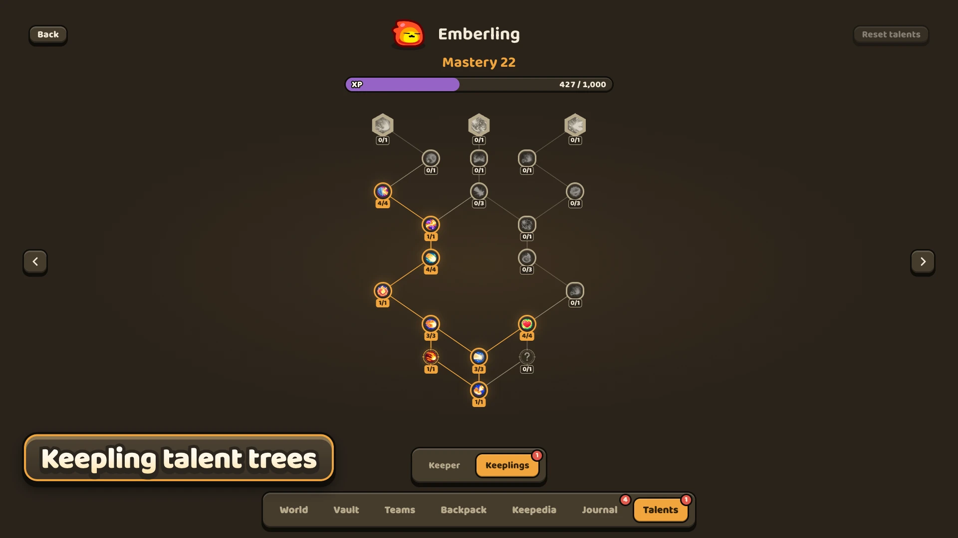 Keepling talent trees