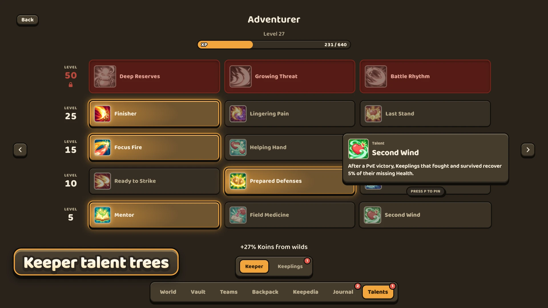 Keeper talent trees